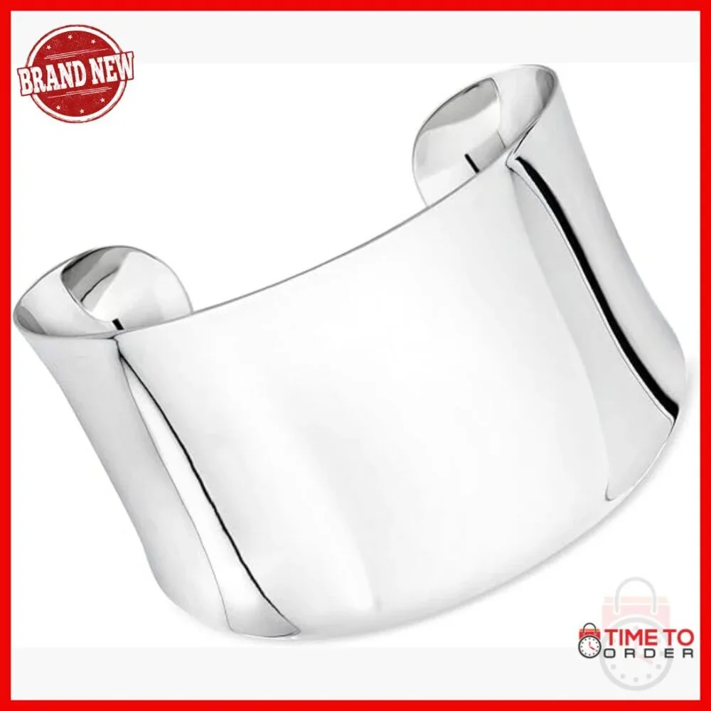Sterling Silver Wide Polished Cuff Bracelet, 8 Inch Slip-On, Everyday Wear